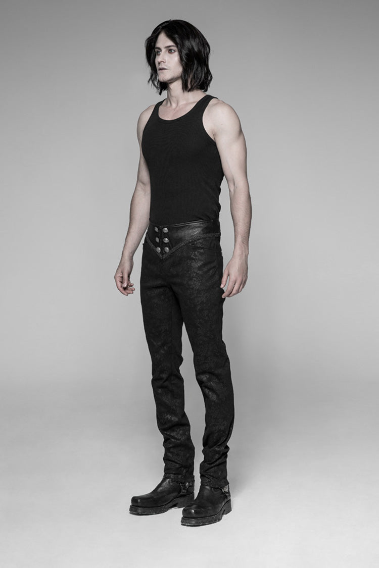 Black Waist Head Stereoscopic Pattern Leather Metal Buckle Lace-Up Men's Gothic Trousers - Product - 2