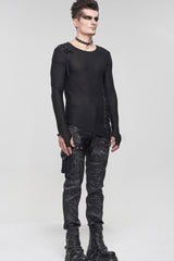 Black Gothic Asymmetry Drawstring Decoration Coarse Net Men's Shirt - Product - 9