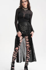 Black Chain Lace Irregular Hem Mesh Women's Gothic Skirt - Product - 6