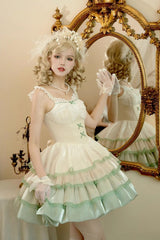 Ivory/Green Glass Dream Multi-layer Ruffle Fish Bone Sweet Lolita Jsk Dress - Product - 3