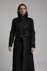 Black Buckle-up Rivets Long Sleeves Lace-Up Men's Punk Long Jacket - Product - 3