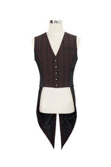 Red Retro Micro-Elastic Thick Stripe Stitching Three-Dimensional Texture Detachable Men's Punk Swallowtail Vest - Product - 6