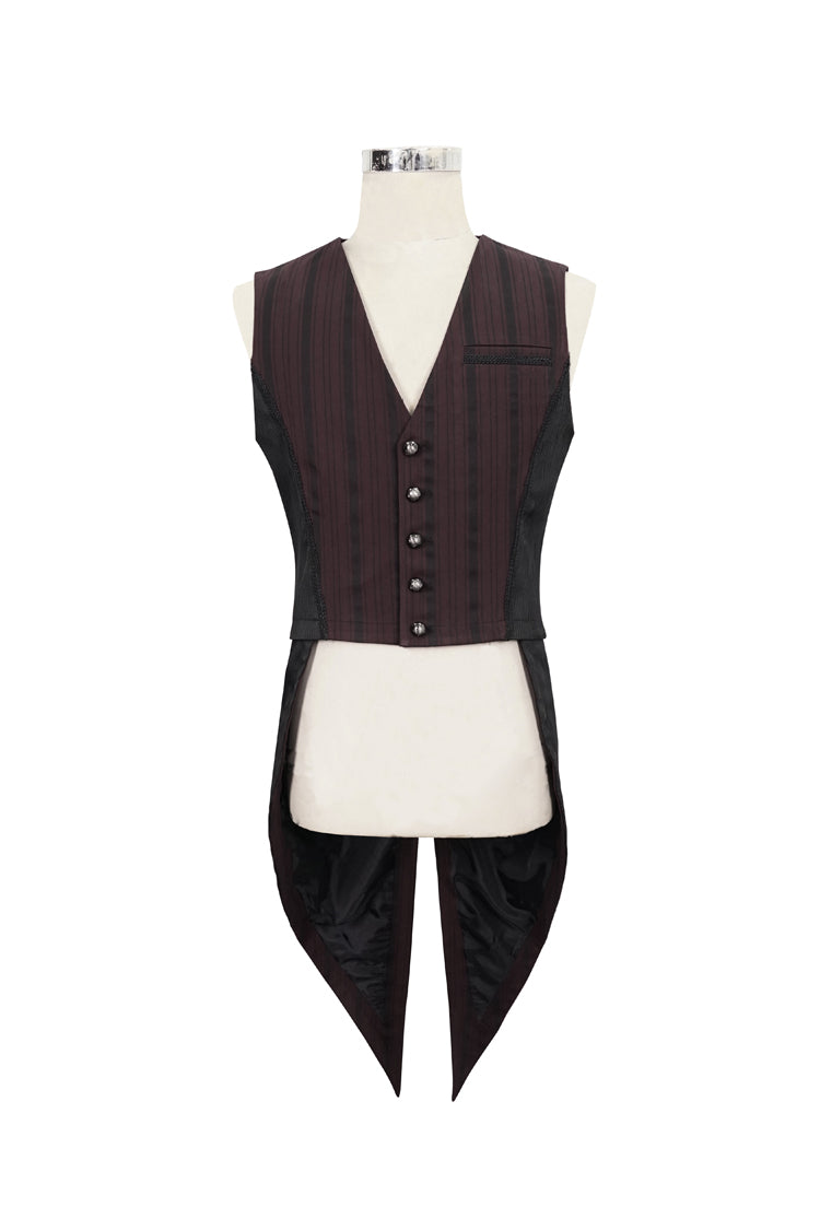 Red Retro Micro-Elastic Thick Stripe Stitching Three-Dimensional Texture Detachable Men's Punk Swallowtail Vest - Product - 6