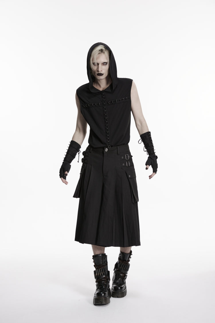 Black Buckled Big Pockets Pleated Men's Punk Pants - Product - 6