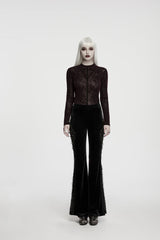 Black Patchwork Slim Fit Women's Gothic Floral Lace Spliced Beaded Tassel Flare Pants - Product - 3