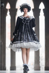 Black With Bow ON Chest Cross Print Gothic Lolita OP Dress - Product - 2