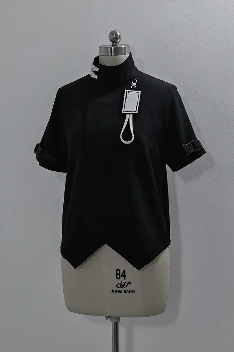 Black Functional Style Stand Collar Short Sleeves Ouji Fashion Prince Handsome Lolita Blouse - Product - 3