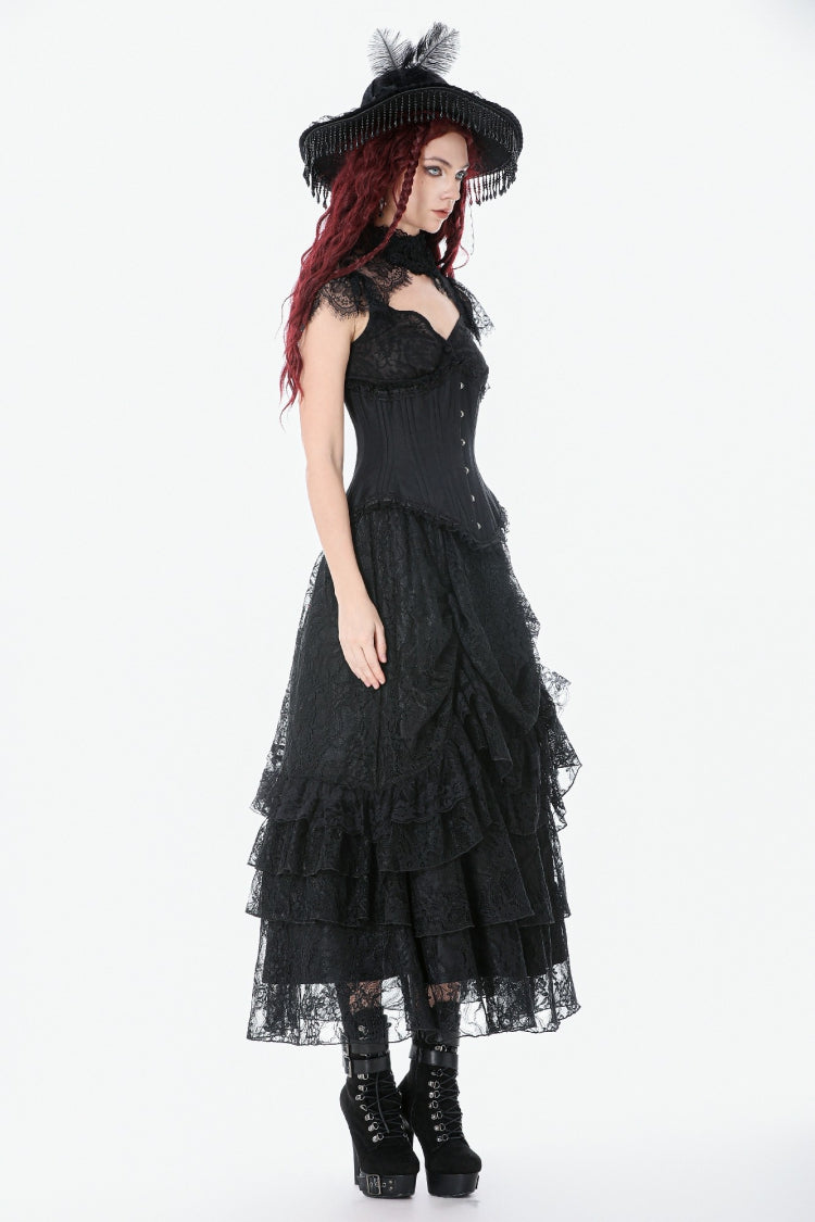 Black Sleeveless Lace Irregular Lace-Up Women's Gothic Underbust Corset - Product - 13