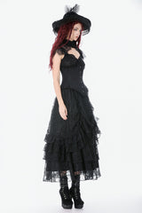Black Sleeveless Lace Irregular Lace-Up Women's Gothic Underbust Corset - Product - 13