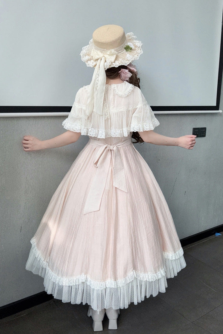Pink [Wind Chime] Ruffled Embroidered Bow Lace Lace-Up Sweet Lolita Dress - Product - 4