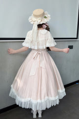 Pink [Wind Chime] Ruffled Embroidered Bow Lace Lace-Up Sweet Lolita Dress - Product - 4