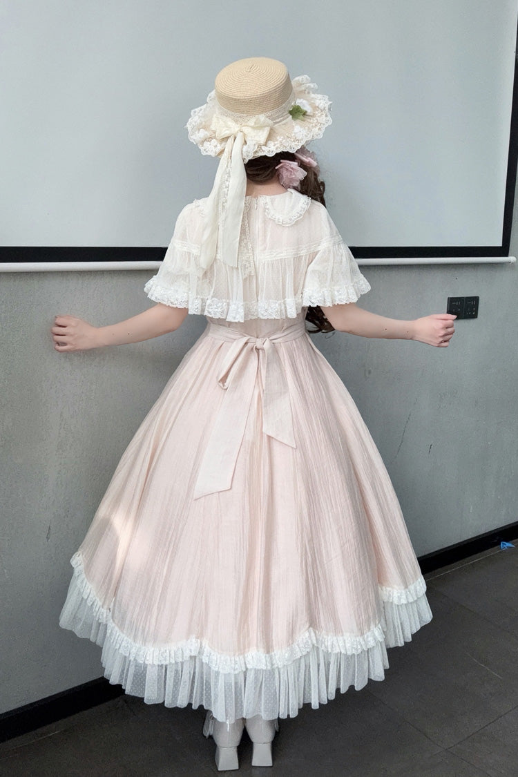 Pink [Wind Chime] Ruffled Embroidered Bow Lace Lace-Up Sweet Lolita Dress - Product - 4