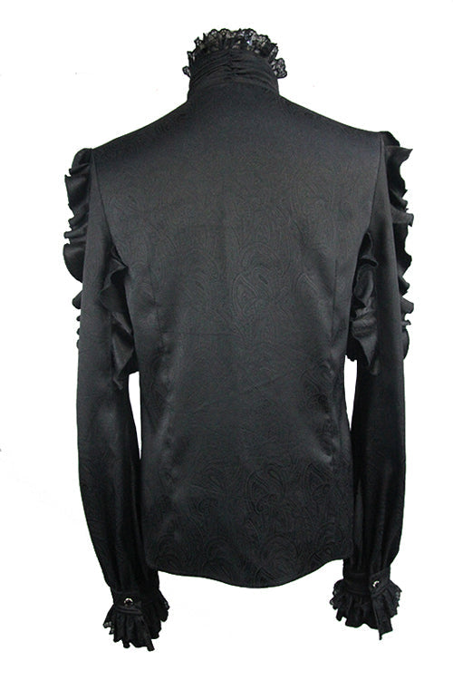 Black Vampire Ruffled Sleeves Mens Gothic Blouse - Product - 6