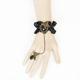 Black Retro Fashion Silk Cloth Gemstone Butterfly Design Female Gothic Lolita Ring Bracelet - Product - 2