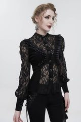 Black Velvet High Neck Lace Fake Bra Design Splicing Three-Dimensional Butterfly Mesh Women's Gothic Shirt - Product - 2