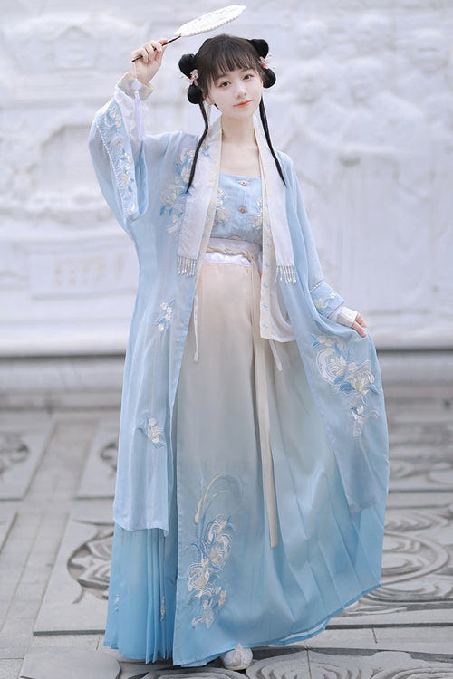 Blue Original Chinese Song Dynasty Gradient Sweet Lolita Hanfu Dress Full Set - Product - 3