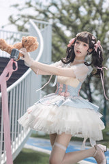 Blue/Pink Rose Peach Wine Sleeveless Multi-layer Ballet Style Sweet Lolita Jsk Dress - Product - 9