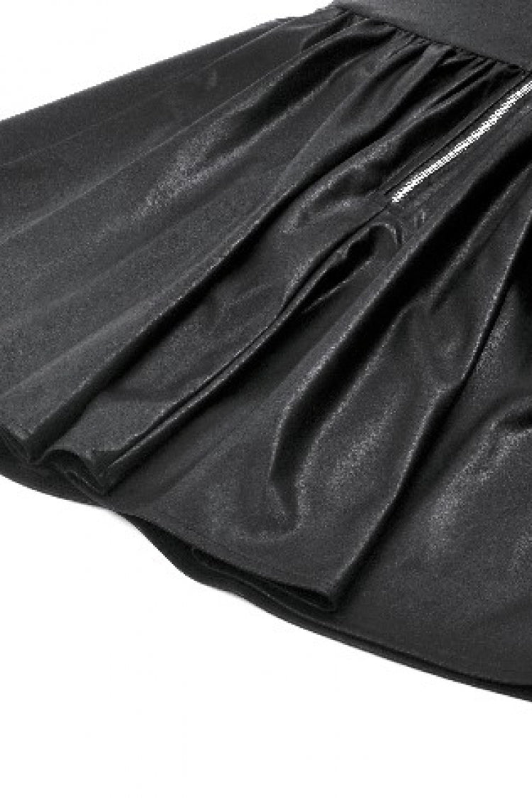 Black Halterneck Zippered Chain-Decorated Eyelet Women's Punk Faux Leather Dress - Product - 18
