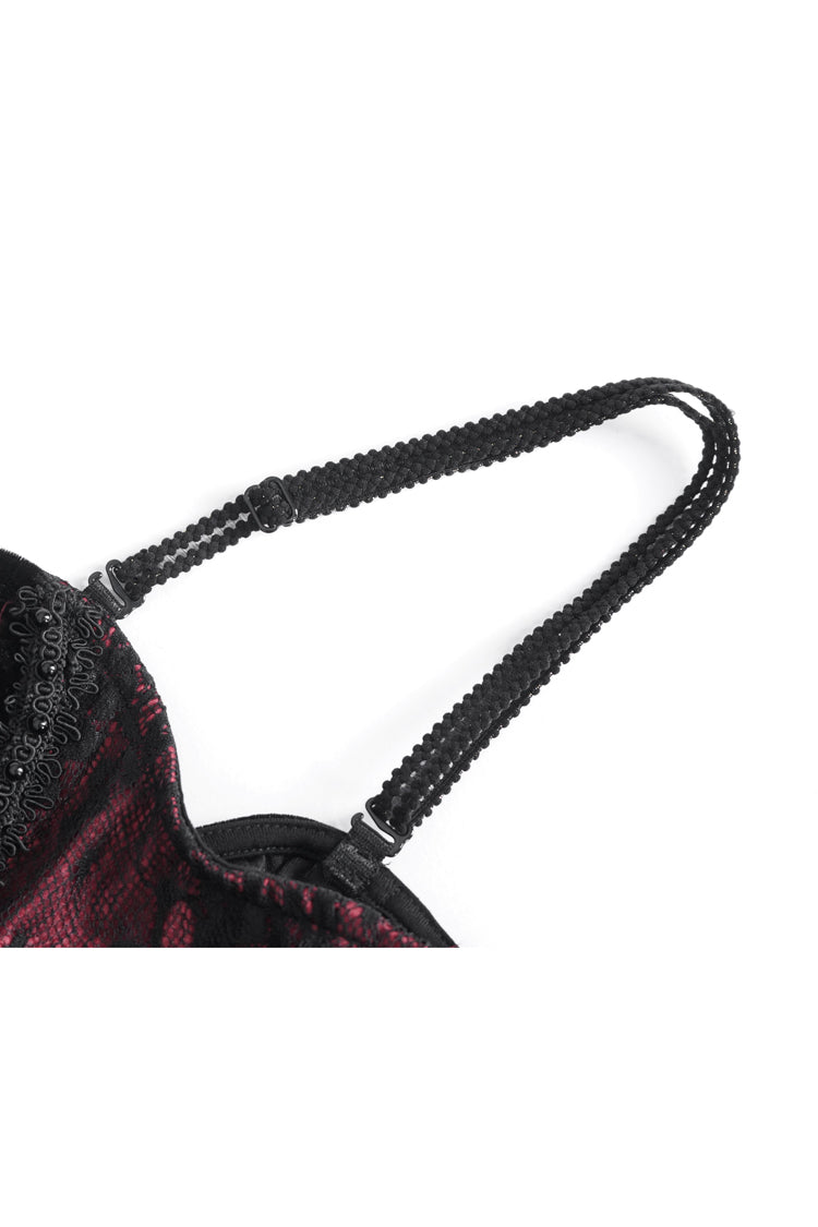 Black/Red High Waisted Embroidery Women's Gothic Dress - Product - 9
