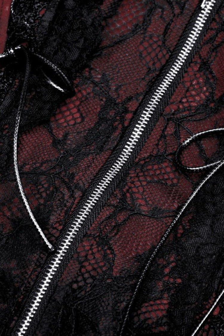 Wine Red Off Shoulder Lace Lace-Up Zippered Women's Gothic Strapless Graduation Dress - Product - 15