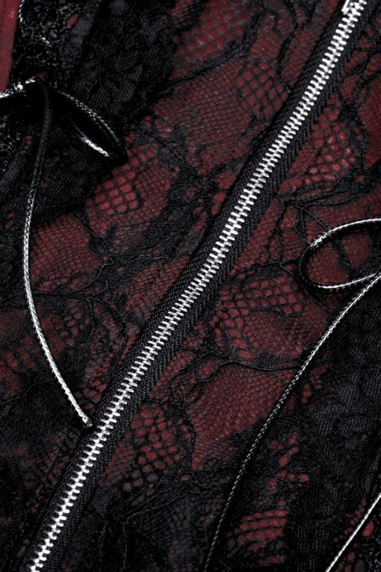 Wine Red Off Shoulder Lace Lace-Up Zippered Women's Gothic Strapless Graduation Dress - Product - 15