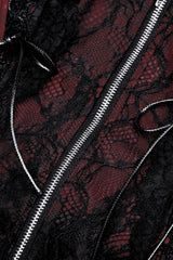Wine Red Off Shoulder Lace Lace-Up Zippered Women's Gothic Strapless Graduation Dress - Product - 15