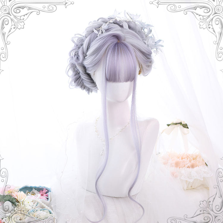 Light Purple Bleached And Dyed Long Big Wavy Sweet Lolita Wigs - Light Purple - 1