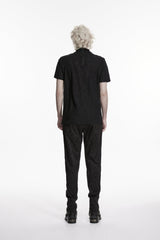 Black High Collar Short Sleeves Spliced Pleated Men's Gothic Shirt - Product - 2
