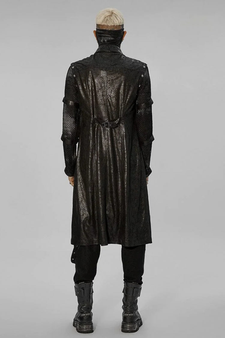 Black Stand Collar Metal Detachable Hollow Long Sleeves Mens Steampunk Coat - Product - 3