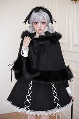 Black/White [Rose Doll] Square Collar Long Sleeves Bowknot Lace-Up Gothic Lolita Dress Set 2 Versions - Product - 18