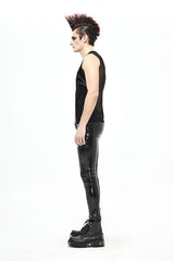 Black Punk Circuit Printed High Quality Stretchy Leather Tight Mens Pants - Product - 7