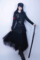 Black [The Judge] Long Sleeves Gothic Military Handsome Ouji Lolita Coat - Product - 2