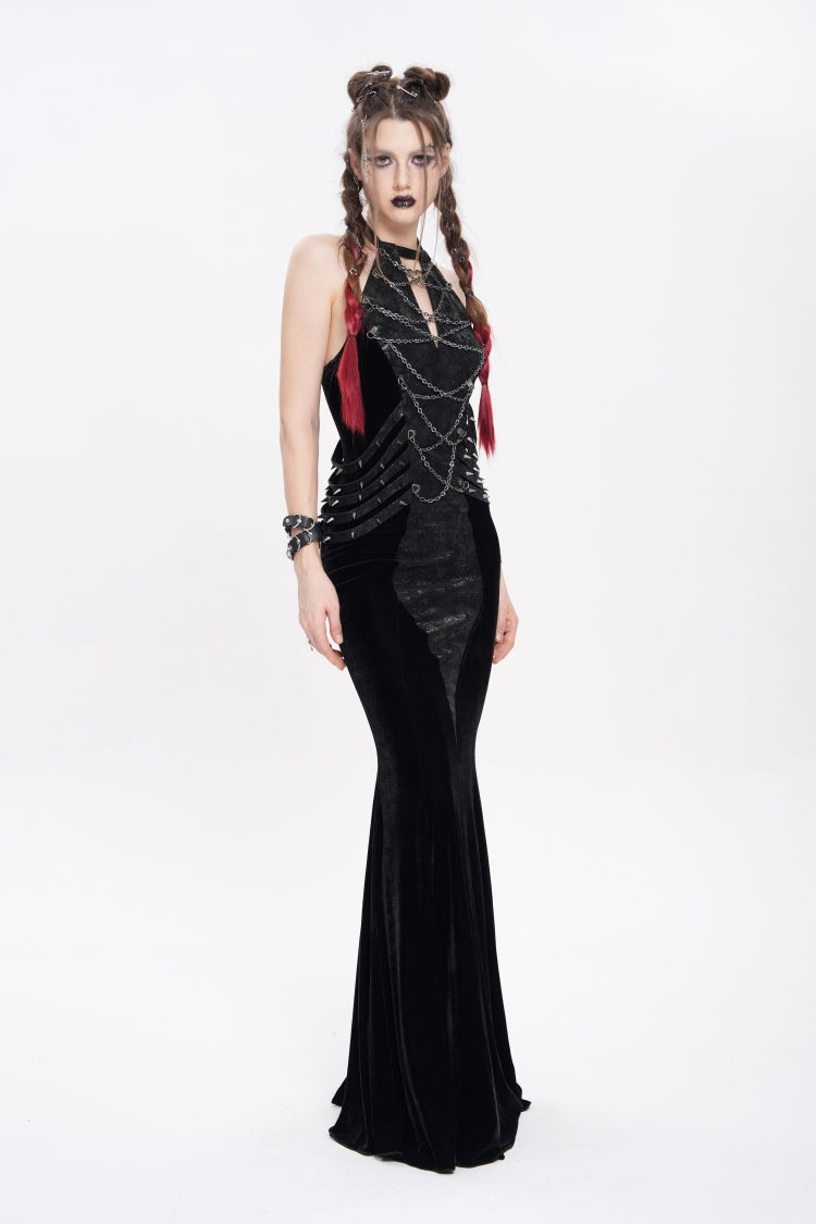 Black Halterneck Sleeveless Rivet Straps Chain Women's Punk Dress - Product - 2