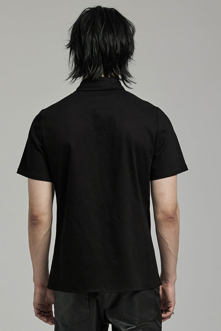Black Lapel Collar Short Sleeves Stitching Men's Punk Blouse - Product - 3