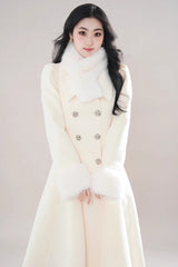 Beige Double-breasted Long Sleeves Removable Fur Collar Sweet Elegant Princess Lolita Coat - Product - 4
