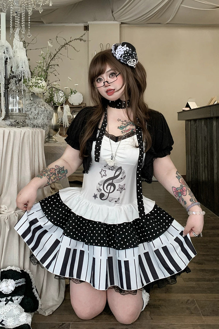 Multi-Color Halterneck Sleeveless Piano Key Music Note Printed Ruffled Lace Plus Size Japanese Sweet Lolita Jsk Dress - Product - 3