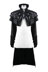 Black Punk Short Front And Long Back Cape Style Long Leather Mens Coat - Product - 4