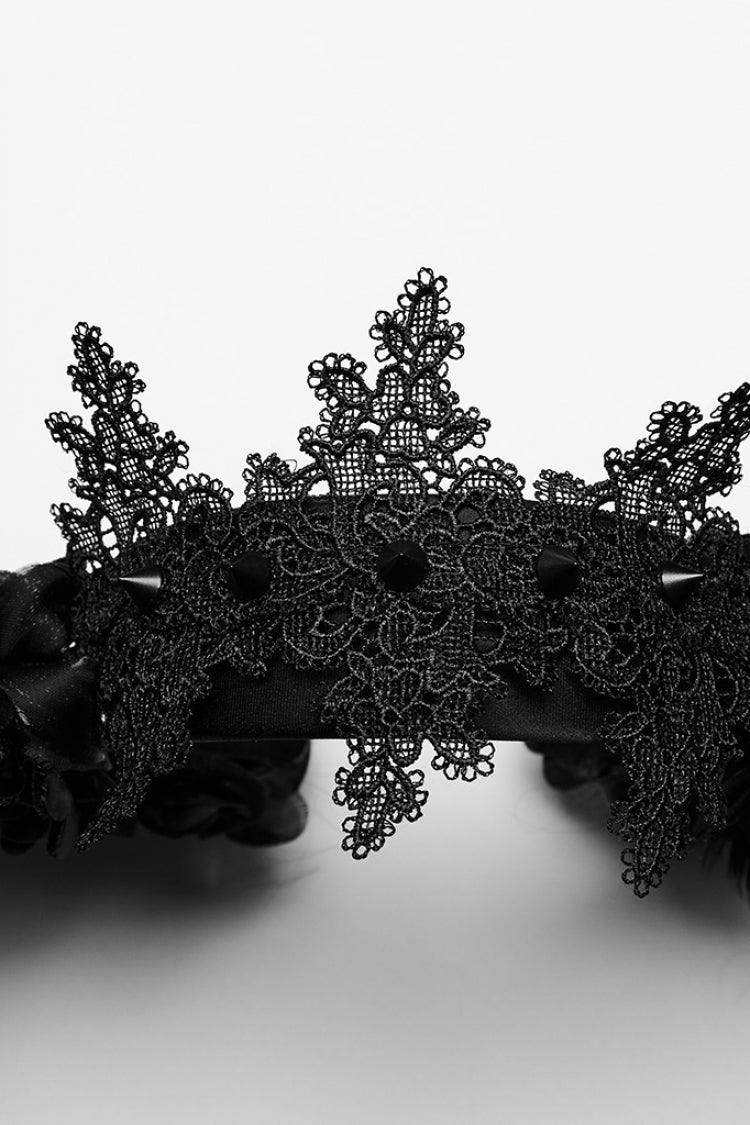 Black Lace Faux Feather Wing Women's Gothic Headwear - Product - 7