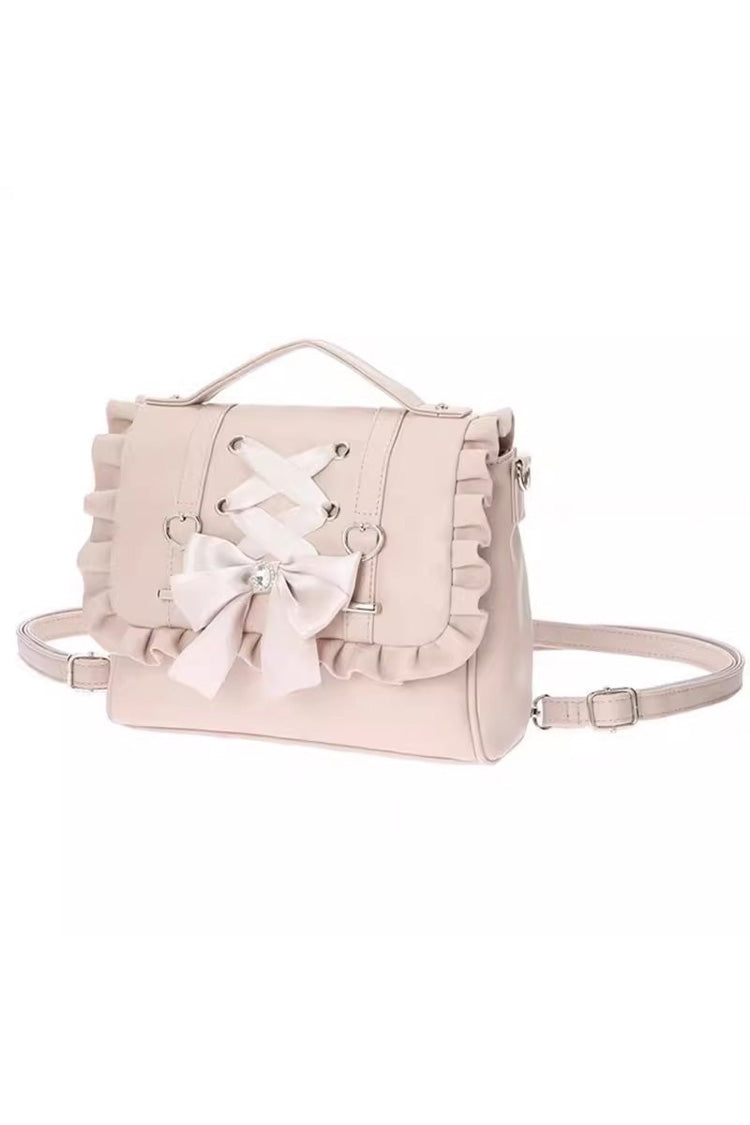 Sweet Ruffle Bowknot Lace-Up Lolita Handbag 3 Colors - Pink - 2