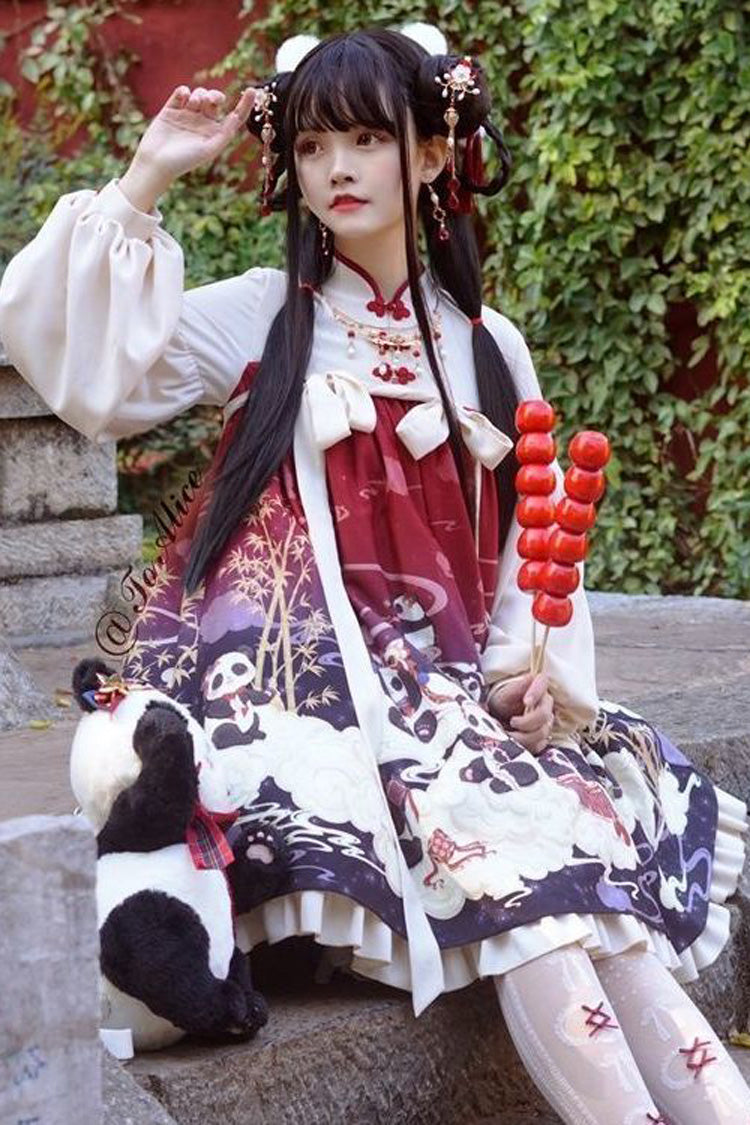 Panda Print Chinese Style Sweet Lolita OP Dress - Product - 2