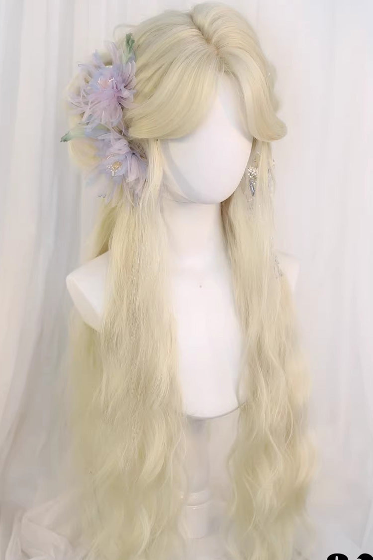 Beige Gold Curtain Bangs Long Curly Hair Sweet Lolita Wig - Product - 2