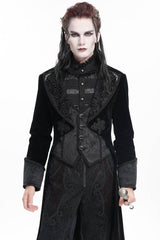 Black Long Sleeves Button Floral Embroidery Men's Gothic Jacket - Product - 4
