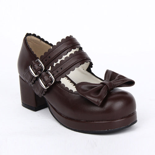 Double Buckle Bowknot Sweet Lolita Shoes - Product - 5
