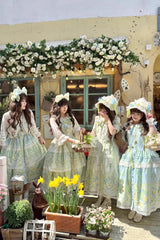 Blue/Green [Lily of the Valley Perfume] Pearl Candy Tea Doll Collar Sleeveless Printed Lace Plus Size Sweet Lolita Jsk Dress - Product - 2