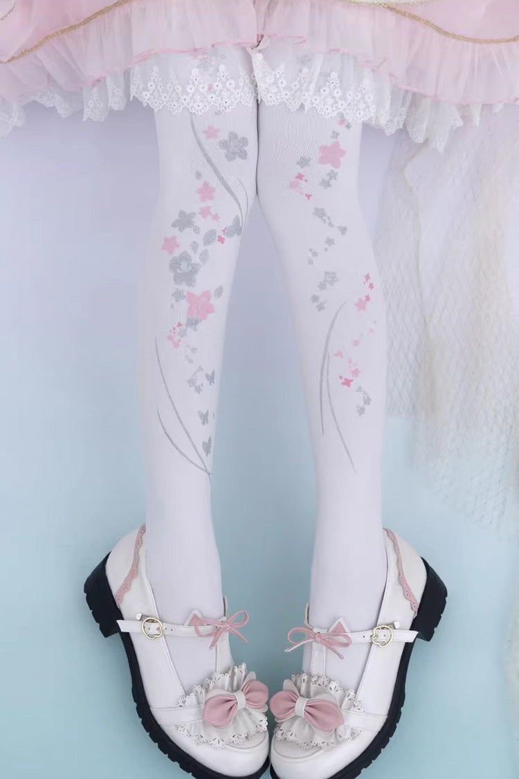 [Peach Blossom Fragrance] Printed Sweet Chinese Style Gorgeous Lolita Tights 4 Colors - White - 2