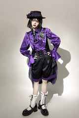 Black/Purple [Moonlit Return] Jacquard Printed Lace-Up Gothic Elegant Ouji Lolita (Blouse/Pants/Shorts/Vest) - Product - 6