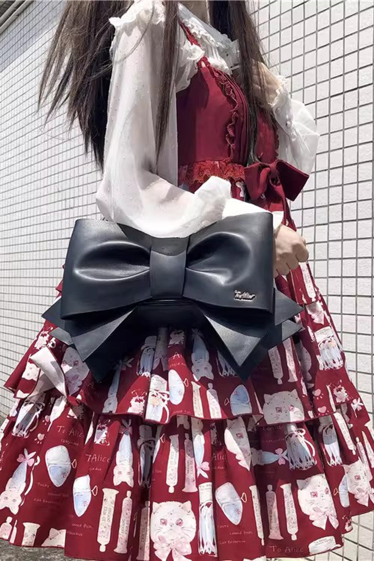 Black Bow Pearl-Decorated Gothic Lolita Handbag - Black - 1