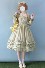 Girly Nelly Embroidery Multi-Layer Ruffle Sweet Lolita Dress 4 Colors - Green - 4