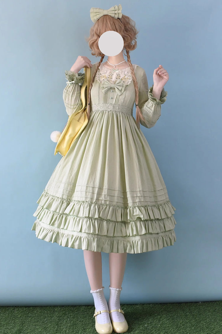 Girly Nelly Embroidery Multi-Layer Ruffle Sweet Lolita Dress 4 Colors - Green - 4