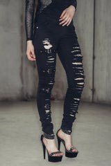 Black Punk Loops Broken Holes Womens Pants - Product - 3